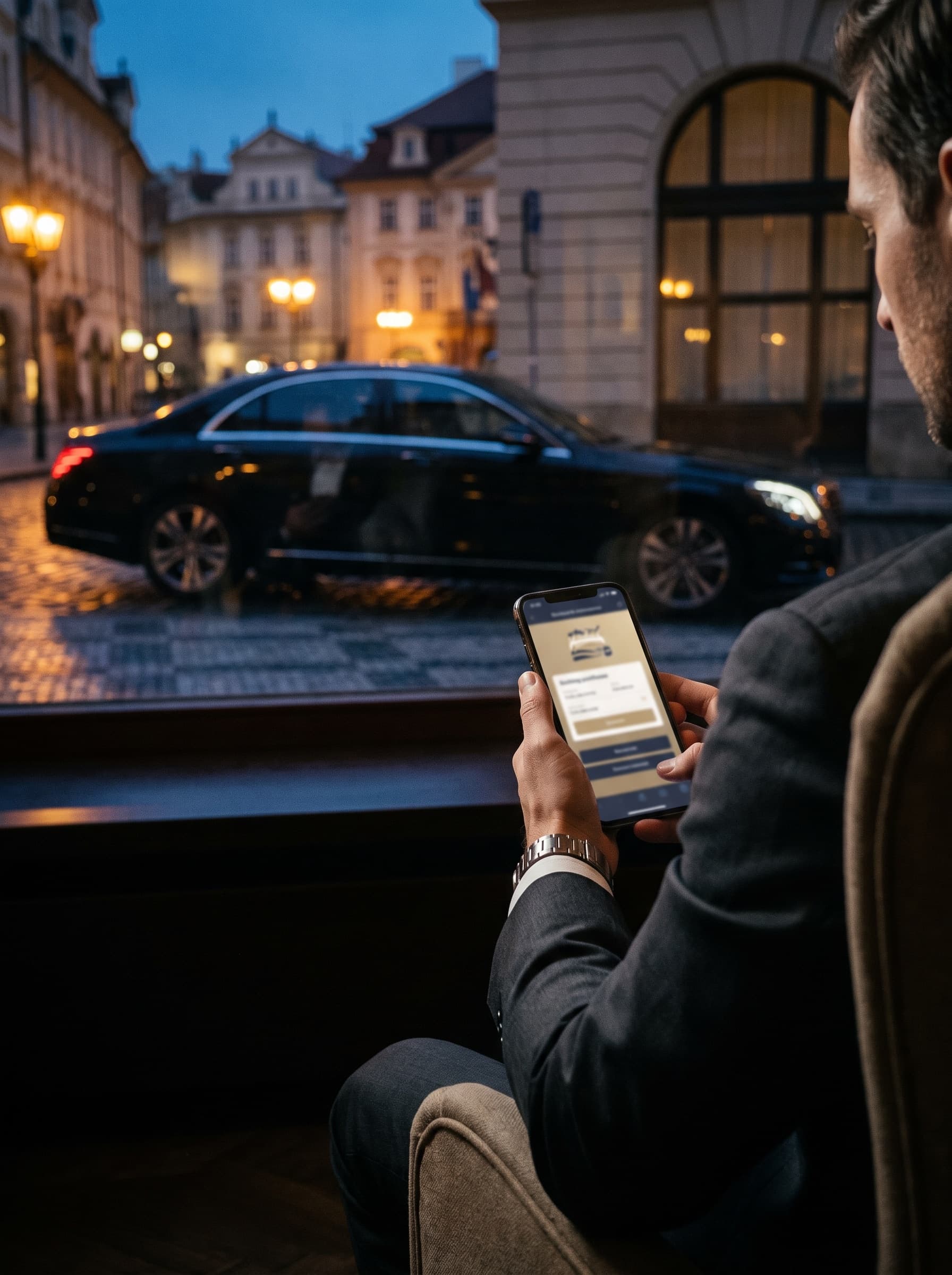 Booking a Prague chauffeur online, the Mercedes already waiting outside